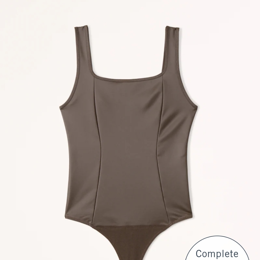 Abercrombie & Fitch NWT Vegan Leather Squareneck Bodysuit Dark Brown XS